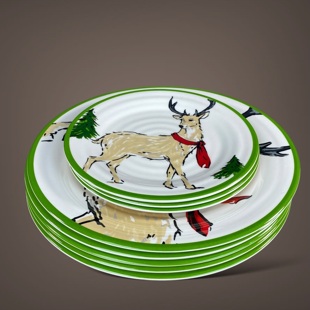 Threshold Christmas Melamine Plates Reindeer Holiday Dinnerware Set of 8
